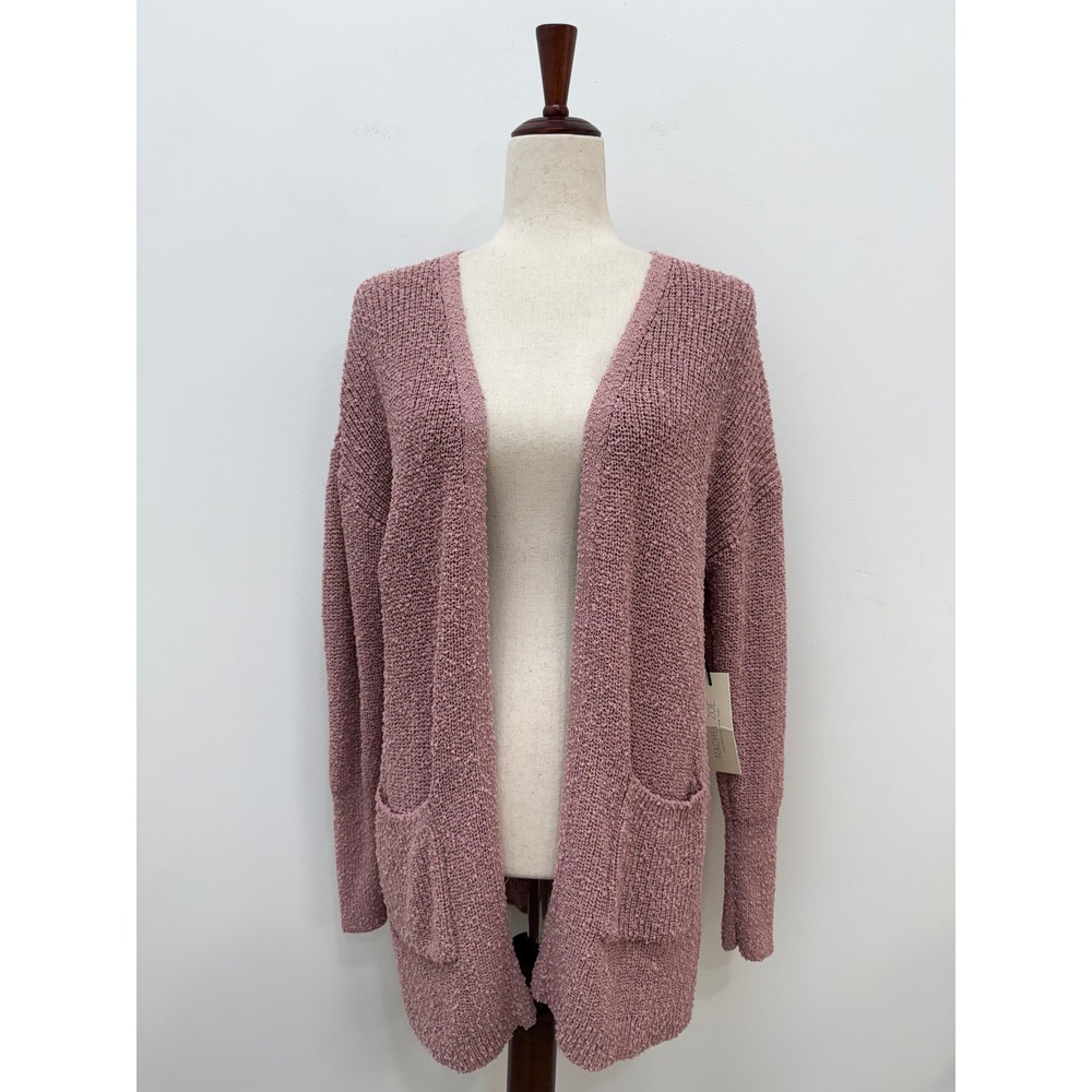 Rachel Zoe Cardigan Size M Pink Popcorn Knit Open Front Long Sleeve Pockets New